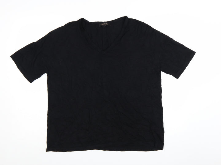 Jaeger Womens Black V-Neck Short Sleeve Jersey T-Shirt Size L