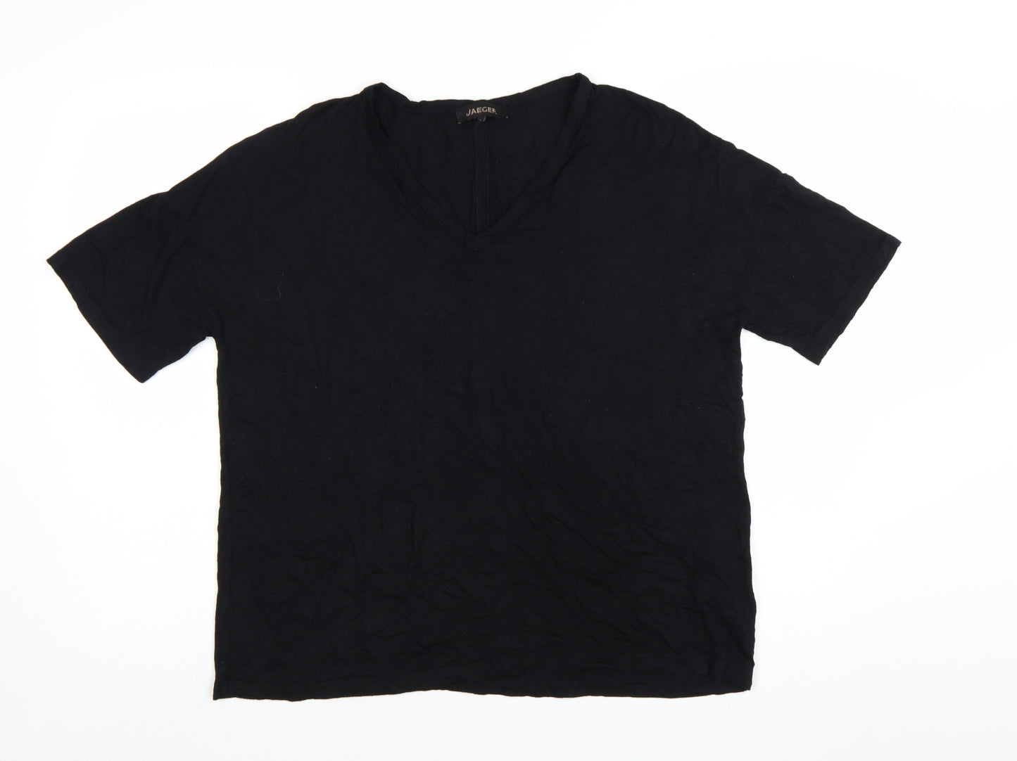 Jaeger Womens Black V-Neck Short Sleeve Jersey T-Shirt Size L