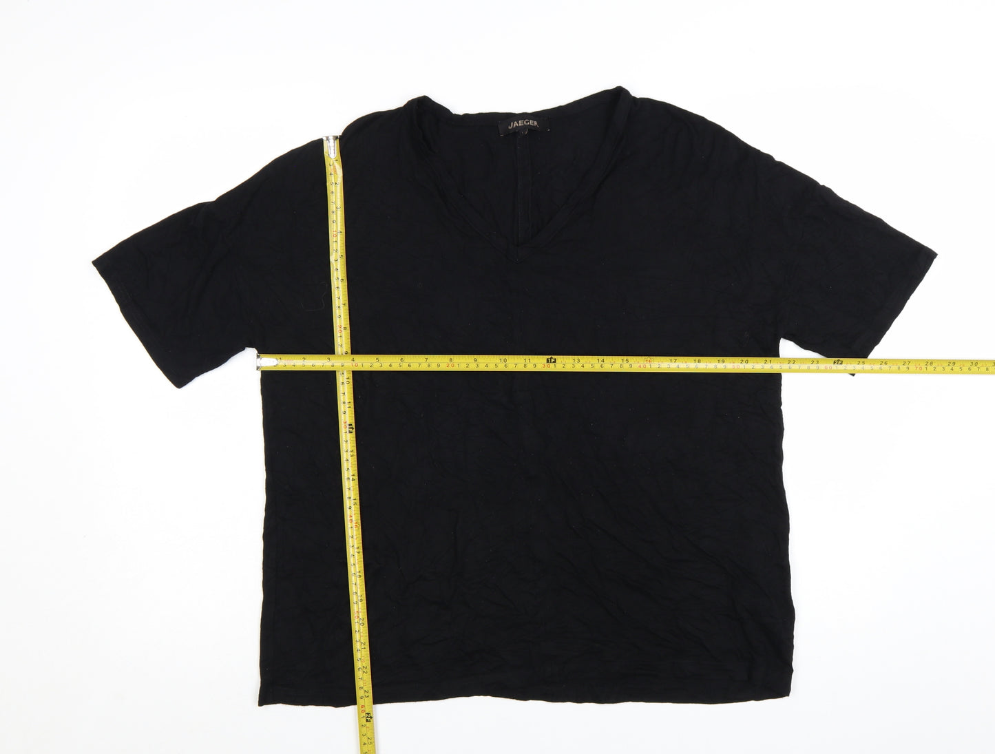 Jaeger Womens Black V-Neck Short Sleeve Jersey T-Shirt Size L