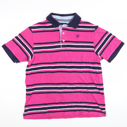 Marks and Spencer Blue Harbour Men's Pink Striped Cotton Polo Shirt Size M
