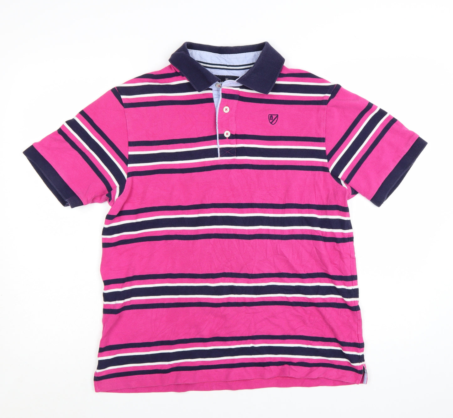 Marks and Spencer Blue Harbour Men's Pink Striped Cotton Polo Shirt Size M