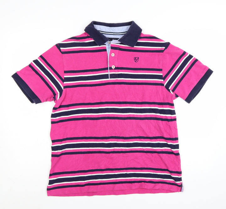 Marks and Spencer Blue Harbour Men's Pink Striped Cotton Polo Shirt Size M