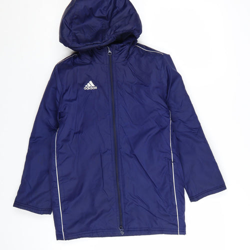 Adidas Boys Blue Hooded Windbreaker Jacket 7-8 Years Lightweight