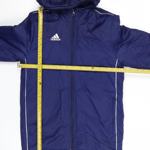 Adidas Boys Blue Hooded Windbreaker Jacket 7-8 Years Lightweight