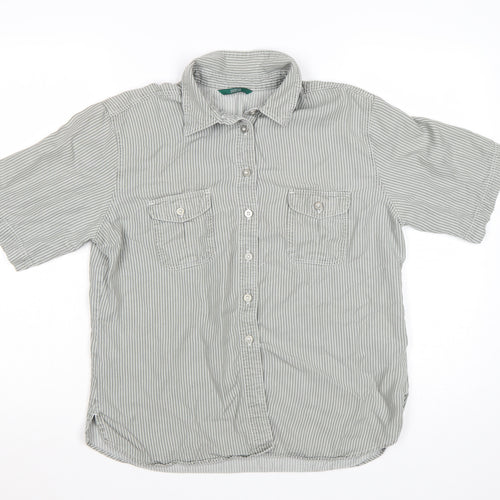 Marks and Spencer Women's Grey Striped Button-Up Shirt Size 16