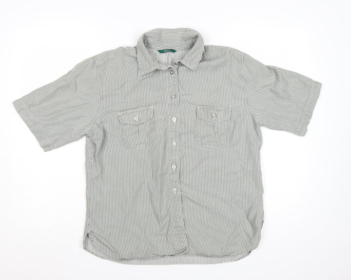 Marks and Spencer Women's Grey Striped Button-Up Shirt Size 16