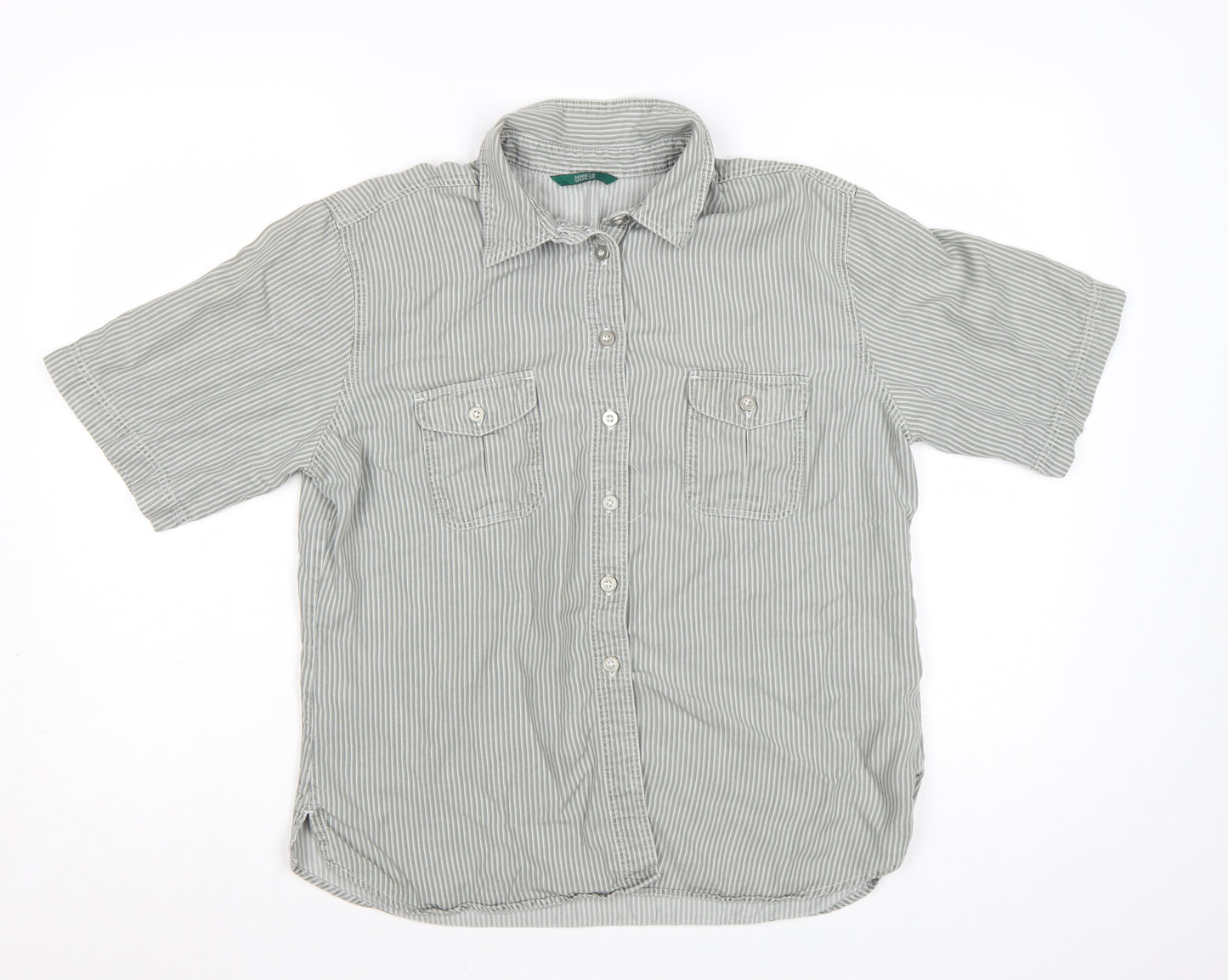 Marks and Spencer Women's Grey Striped Button-Up Shirt Size 16