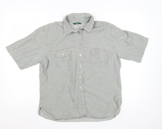 Marks and Spencer Women's Grey Striped Button-Up Shirt Size 16