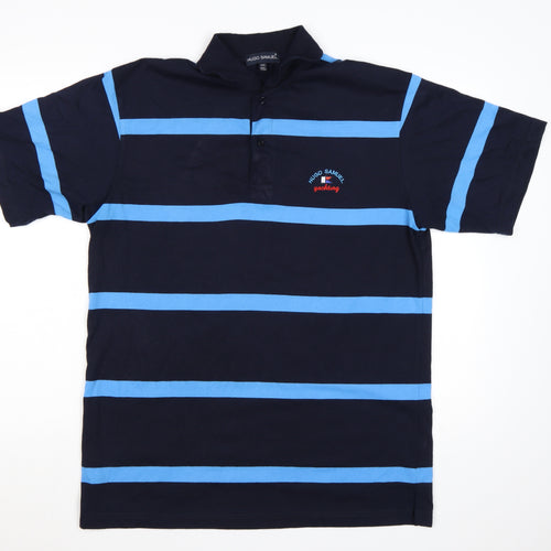 Hugo Samuel Men's Blue Striped 2XL Polo Shirt Nautical Yachting Style