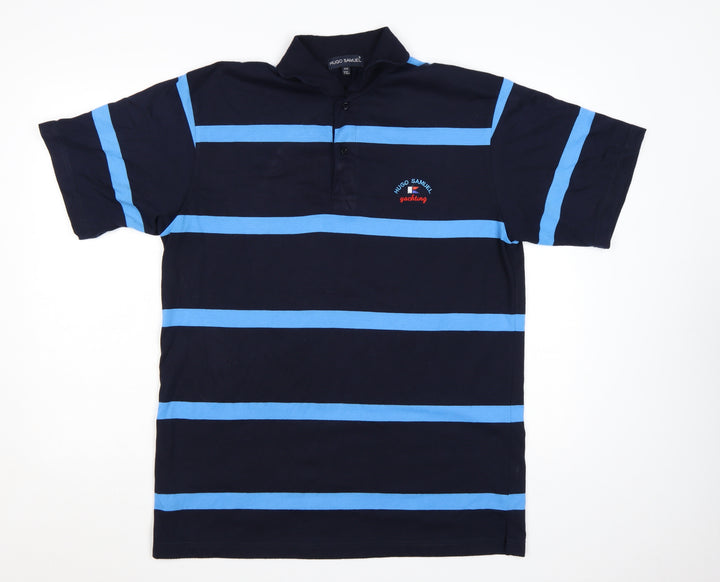 Hugo Samuel Men's Blue Striped 2XL Polo Shirt Nautical Yachting Style