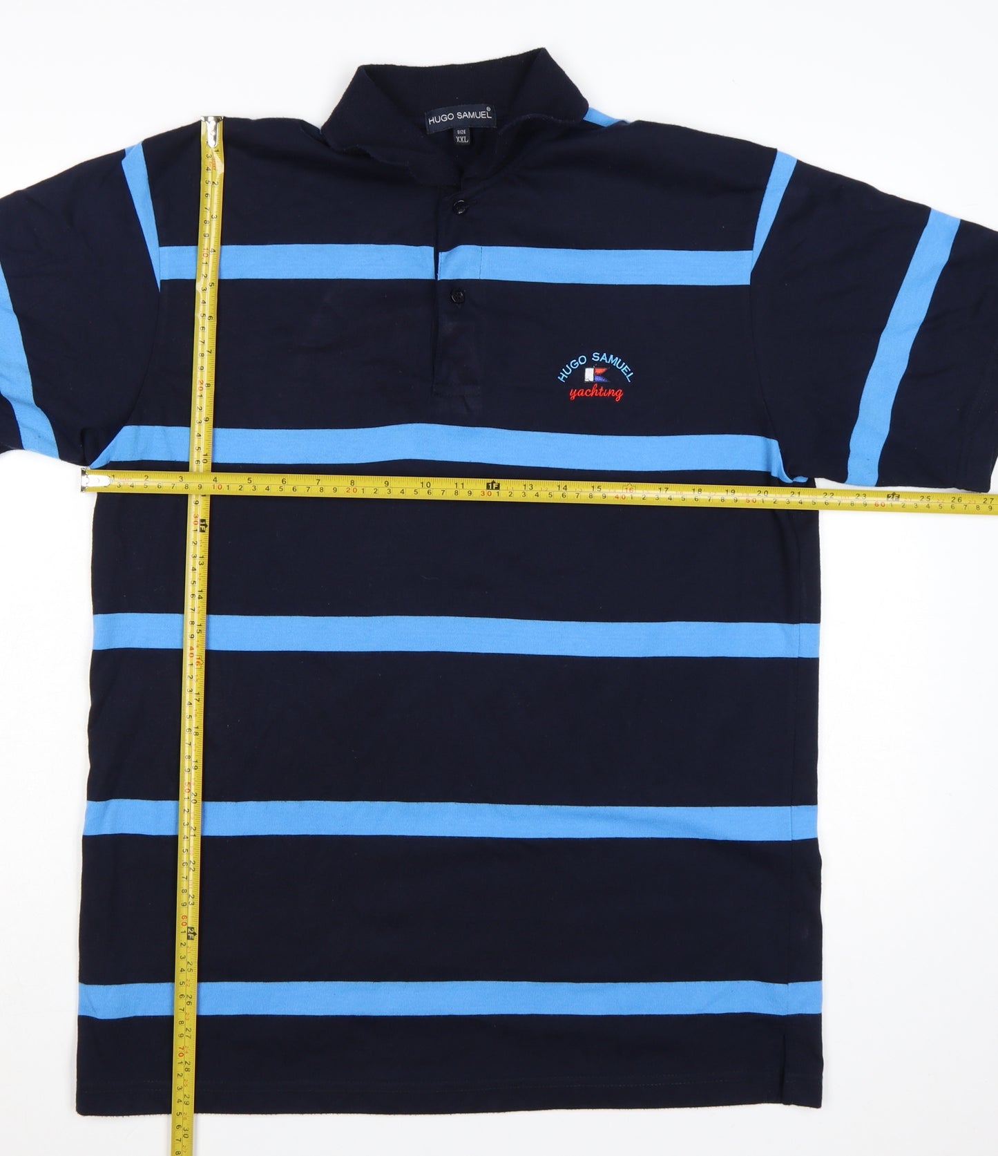 Hugo Samuel Men's Blue Striped 2XL Polo Shirt Nautical Yachting Style