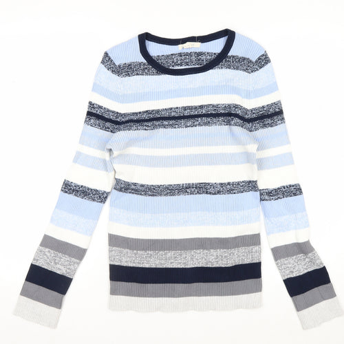 White Stuff Women Blue Striped Long Sleeve Knit Cotton Top UK 14