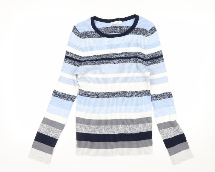 White Stuff Women Blue Striped Long Sleeve Knit Cotton Top UK 14