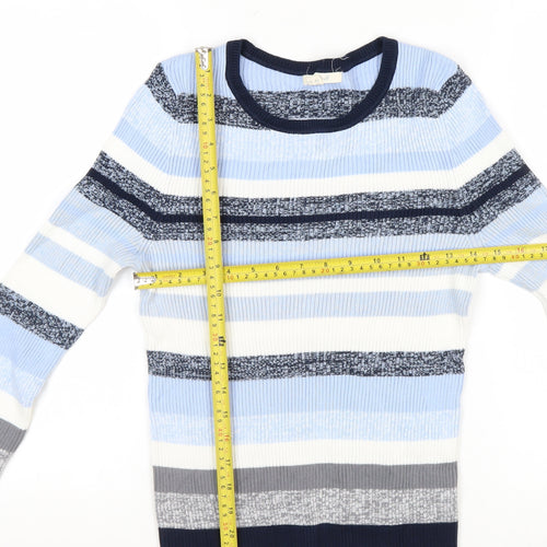 White Stuff Women Blue Striped Long Sleeve Knit Cotton Top UK 14