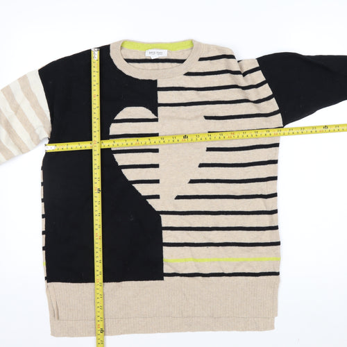White Stuff Women’s Beige Striped Merino Wool Cotton Crew Neck Jumper Size 12