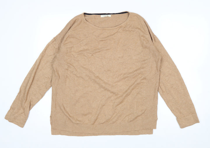 White Stuff Women Beige Cotton Blend Relaxed Fit Crew Neck Jumper Size 14