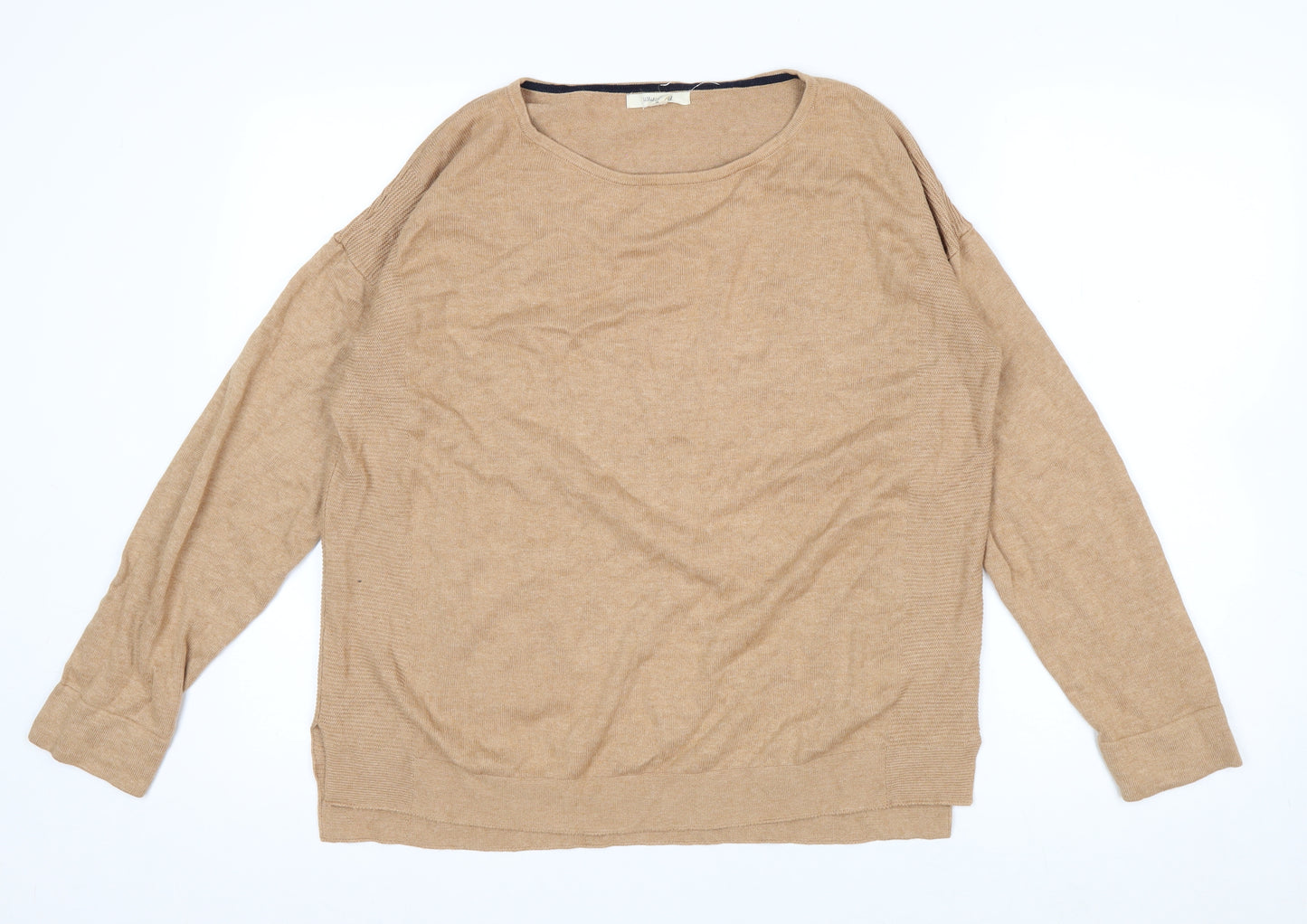 White Stuff Women Beige Cotton Blend Relaxed Fit Crew Neck Jumper Size 14