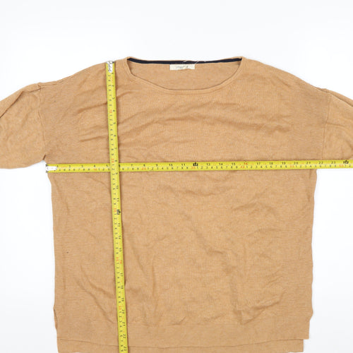 White Stuff Women Beige Cotton Blend Relaxed Fit Crew Neck Jumper Size 14