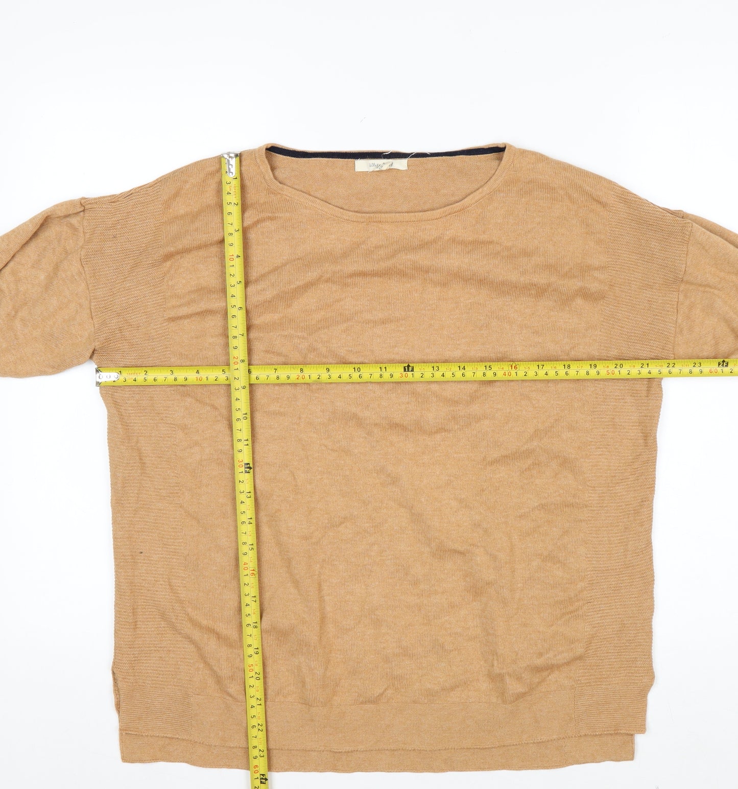 White Stuff Women Beige Cotton Blend Relaxed Fit Crew Neck Jumper Size 14