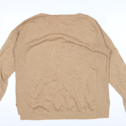White Stuff Women Beige Cotton Blend Relaxed Fit Crew Neck Jumper Size 14