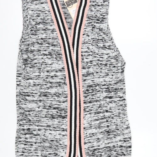 Pop Up Store Women Grey Pink Knit Sleeveless Cardigan Size S