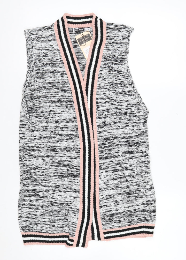 Pop Up Store Women Grey Pink Knit Sleeveless Cardigan Size S