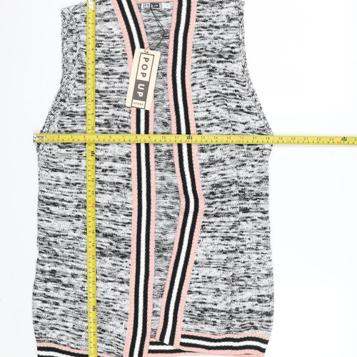 Pop Up Store Women Grey Pink Knit Sleeveless Cardigan Size S