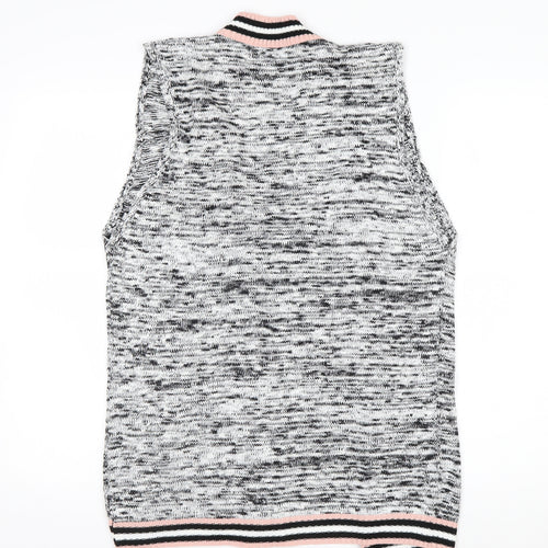 Pop Up Store Women Grey Pink Knit Sleeveless Cardigan Size S