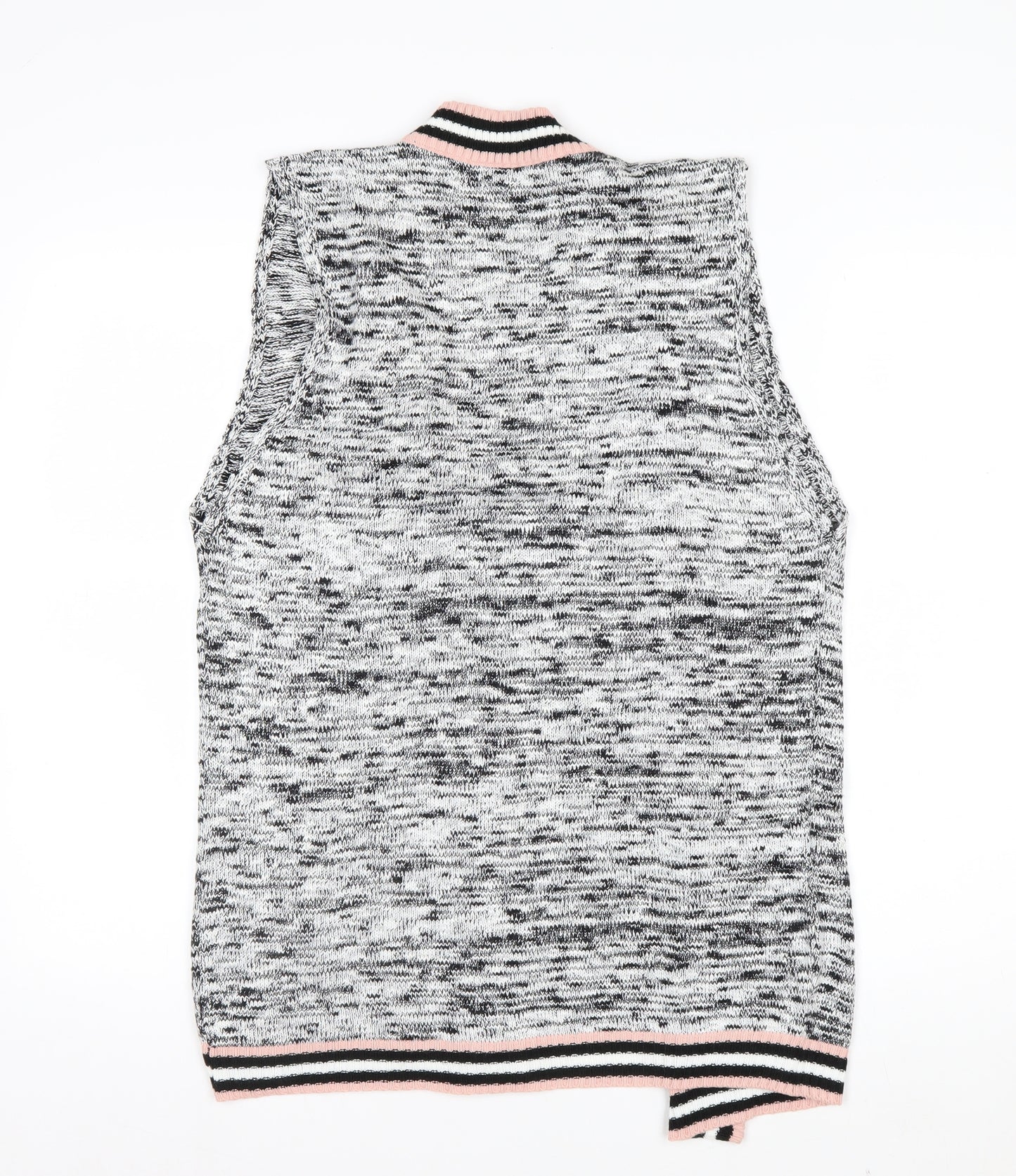 Pop Up Store Women Grey Pink Knit Sleeveless Cardigan Size S