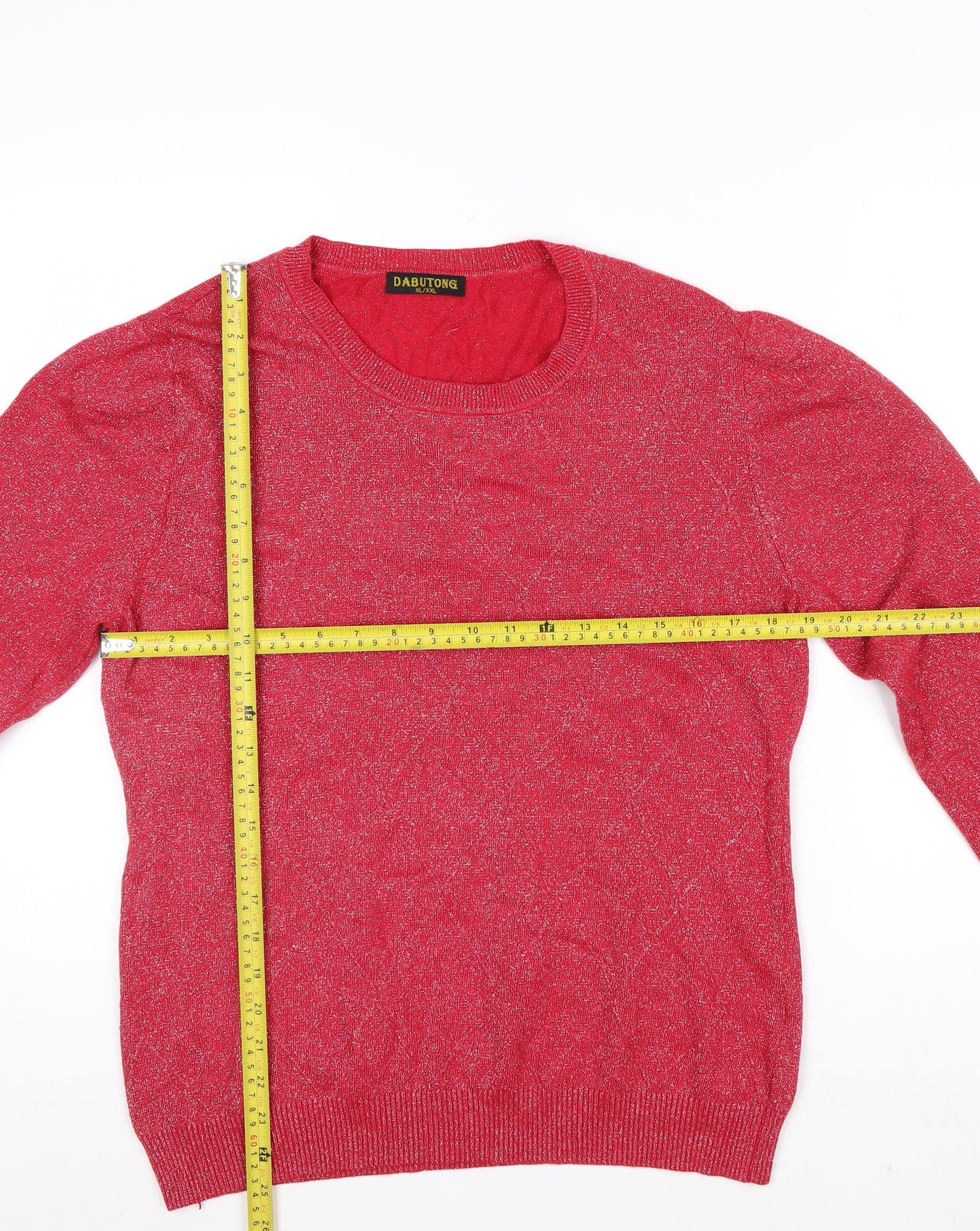 Dabutong Women's Red Crew Neck Pullover Jumper XL Knit