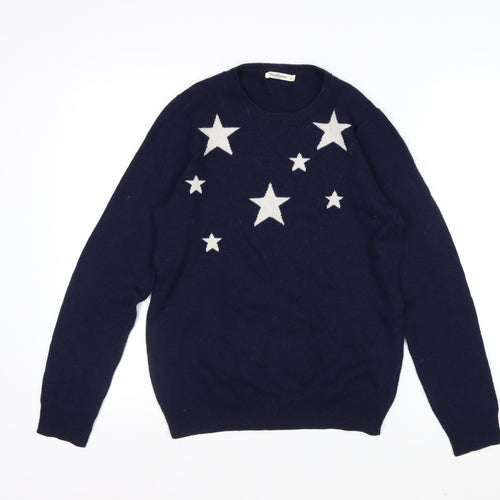 WoolOvers Women Blue Merino Cashmere Star Jumper Size S