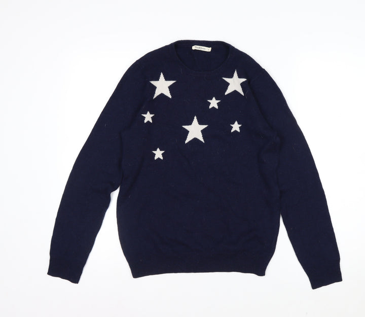 WoolOvers Women Blue Merino Cashmere Star Jumper Size S