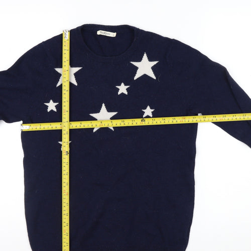 WoolOvers Women Blue Merino Cashmere Star Jumper Size S