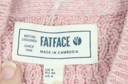FatFace Women Pink Waffle-Knit Pullover Jumper UK 8