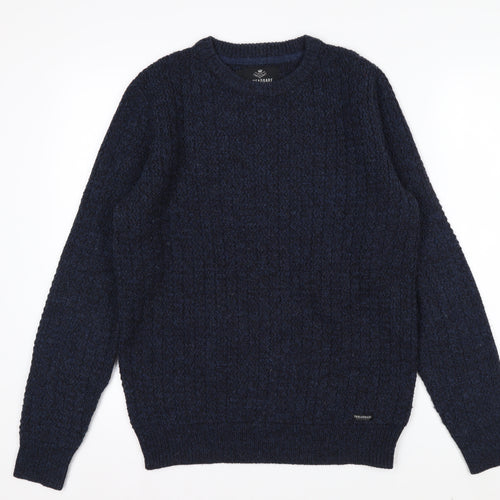 Threadbare Men's Blue Chunky Knit Crew Neck Jumper Size S