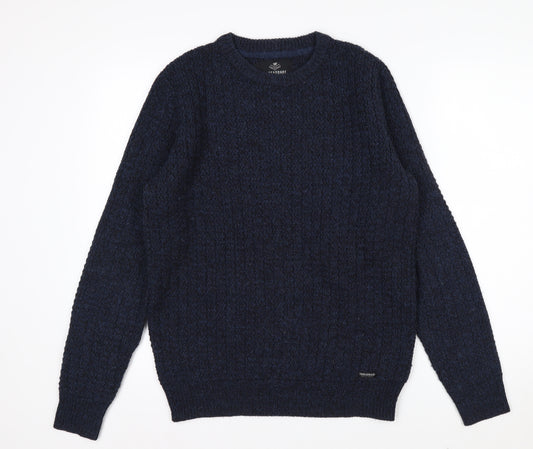 Threadbare Men's Blue Chunky Knit Crew Neck Jumper Size S