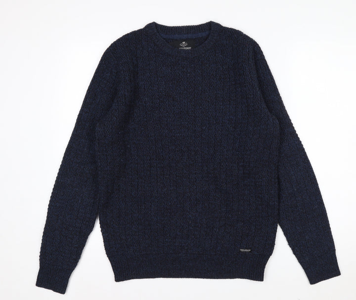 Threadbare Men's Blue Chunky Knit Crew Neck Jumper Size S