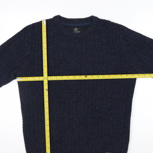 Threadbare Men's Blue Chunky Knit Crew Neck Jumper Size S