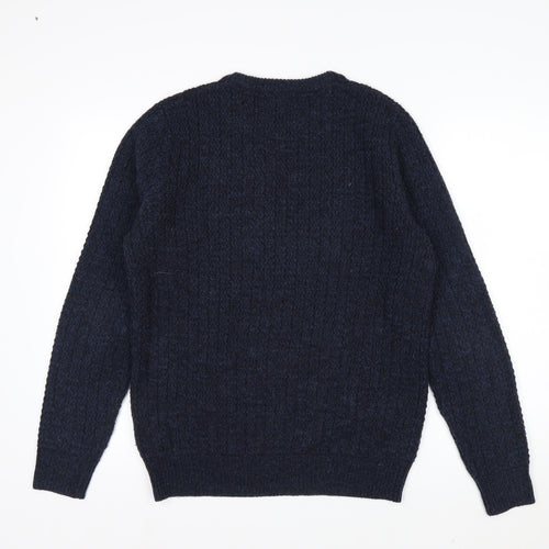 Threadbare Men's Blue Chunky Knit Crew Neck Jumper Size S