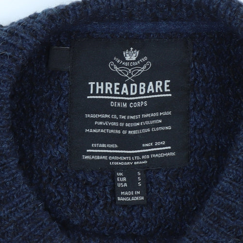 Threadbare Men's Blue Chunky Knit Crew Neck Jumper Size S
