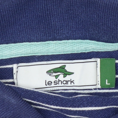 Le Shark Men's Blue Striped Polo Shirt Size L Cotton Casual