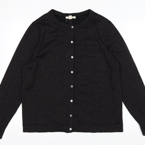 White Stuff Women's Black Glitter Cotton Blend Cardigan Size 18