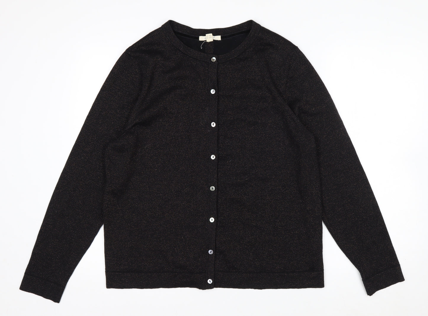 White Stuff Women's Black Glitter Cotton Blend Cardigan Size 18