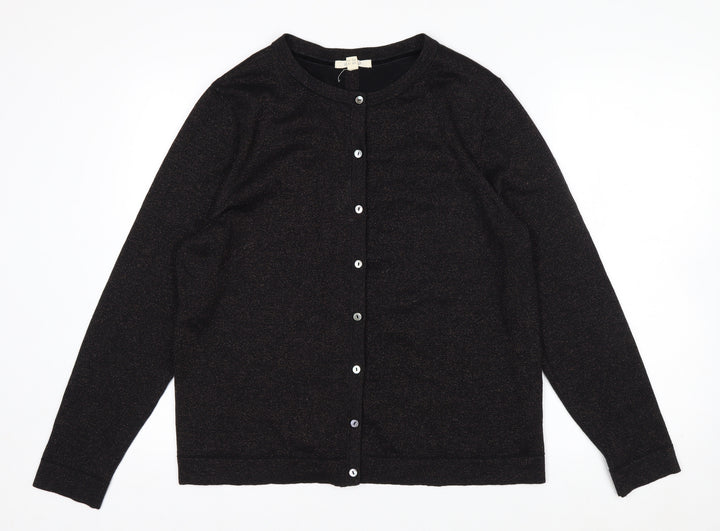 White Stuff Women's Black Glitter Cotton Blend Cardigan Size 18