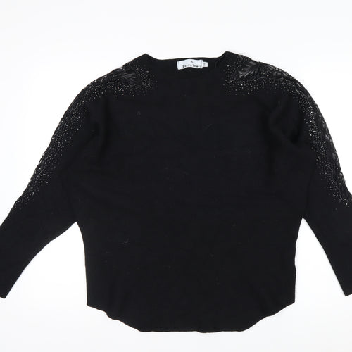 Donna Lewis Women’s Black Beaded Pullover Jumper S Crew Neck Knit