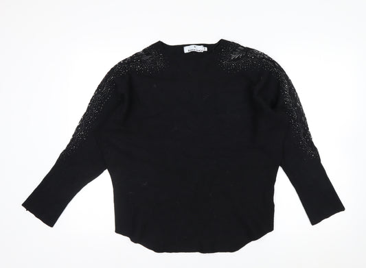 Donna Lewis Women’s Black Beaded Pullover Jumper S Crew Neck Knit