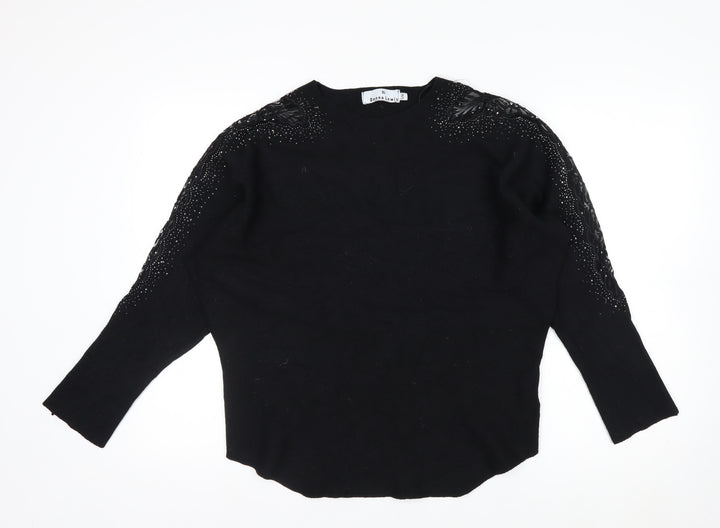 Donna Lewis Women’s Black Beaded Pullover Jumper S Crew Neck Knit