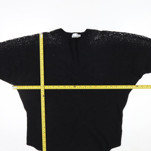 Donna Lewis Women’s Black Beaded Pullover Jumper S Crew Neck Knit