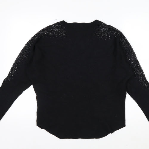 Donna Lewis Women’s Black Beaded Pullover Jumper S Crew Neck Knit