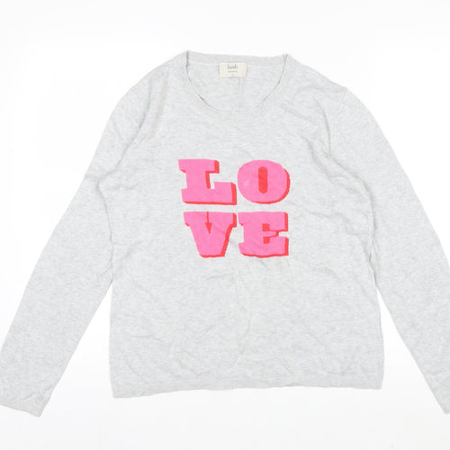 Hush Womens Grey Love Crew Neck Cotton Modal Pullover Jumper XS